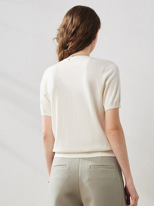 COMOBOCA Women's Lyocell V-Neck Ribbed Knit T-Shirt