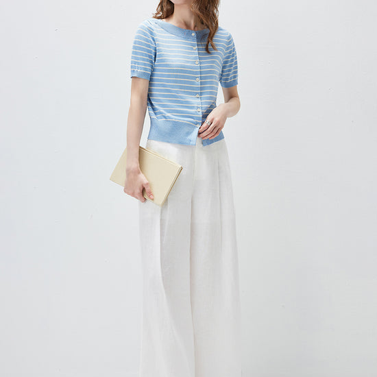 COMOBOCA Women's Striped Short Sleeve Knit Cardigan