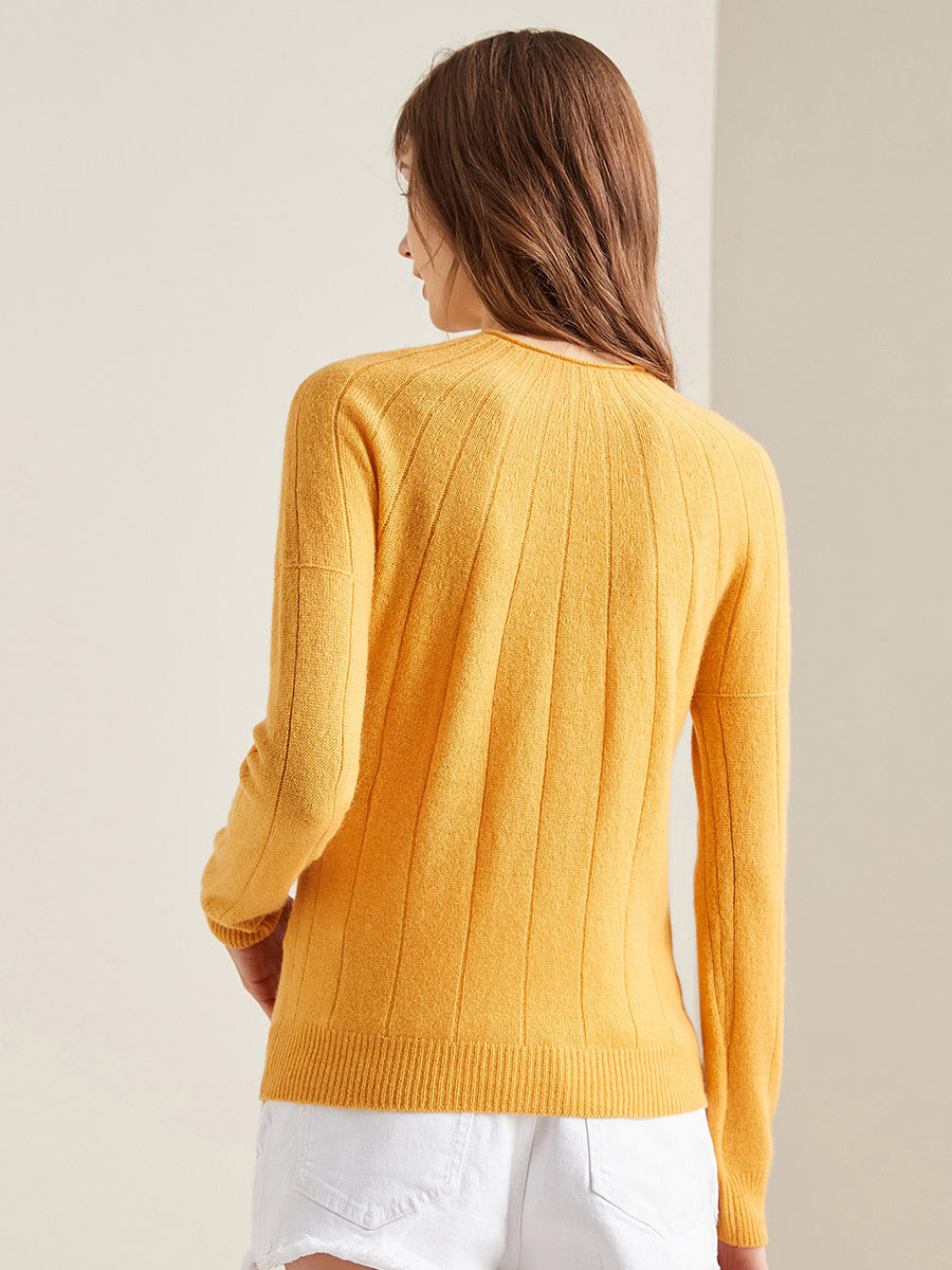 COMOBOCA 100% Cashmere Women's Ribbed Knit Pullover Sweater