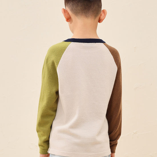 COMOBOCA 100% Wool Kid's Casual Colorblock Knit Sweater