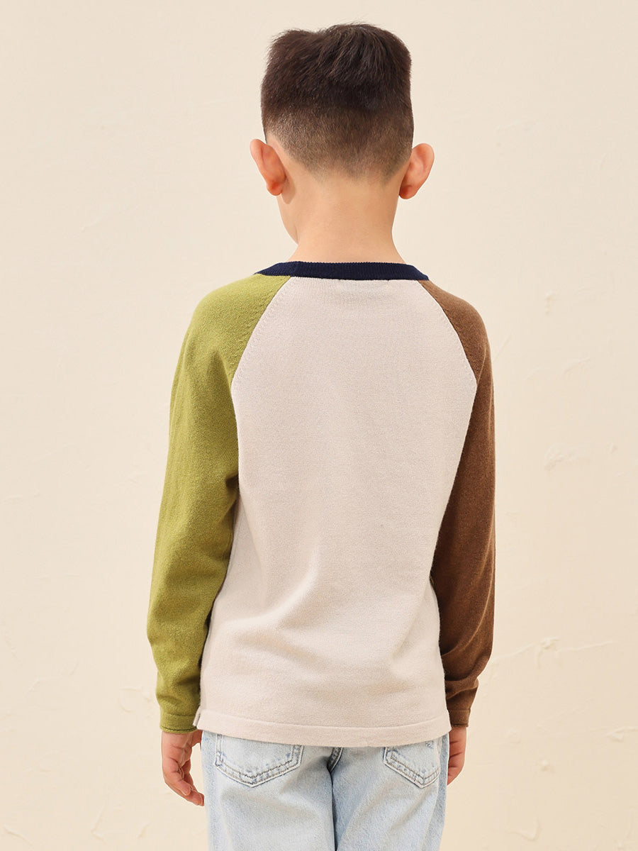 COMOBOCA 100% Wool Kid's Casual Colorblock Knit Sweater