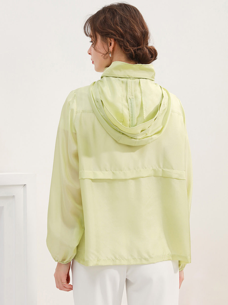 COMOBOCA 100% Mulberry Silk Women's Zip Up Hooded Jacket