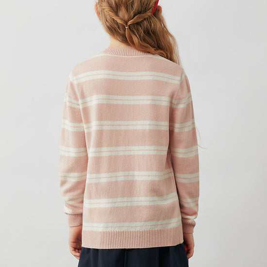 COMOBOCA 100% Wool Kids' Striped Heart Round Neck Sweater