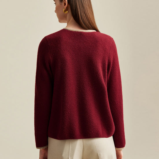 COMOBOCA 100% Cashmere Women's Two-Tone Buttoned Cardigan