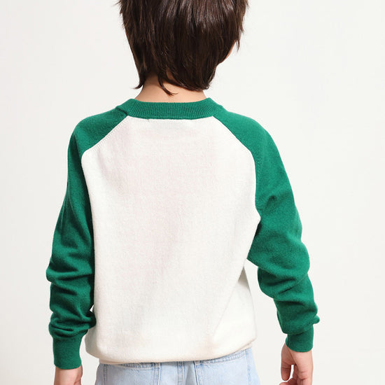 COMOBOCA 100% Wool Kids' Round Neck Color Block Sweater