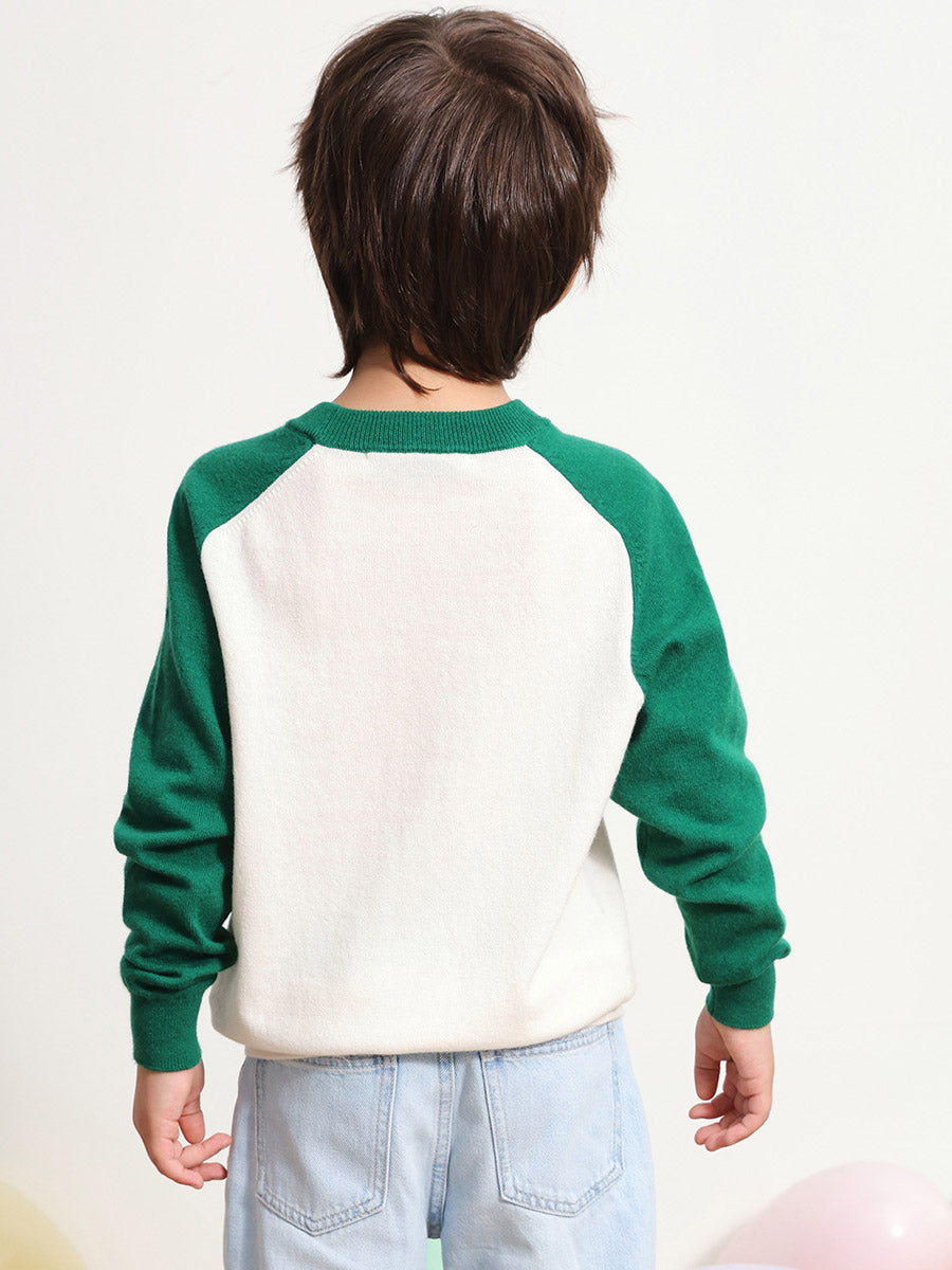 COMOBOCA 100% Wool Kids' Round Neck Color Block Sweater