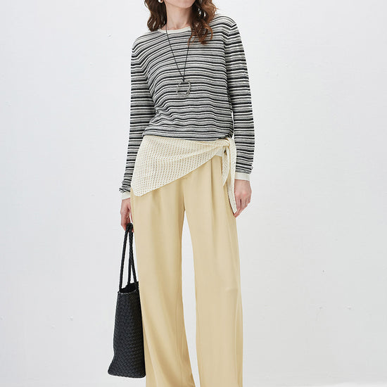 COMOBOCA Women's Striped Mesh Knit Round Neck Sweater