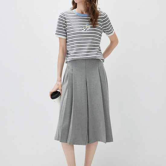 COMOBOCA Women's Embroidery Striped Knit Top