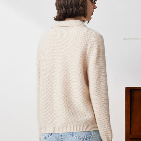 COMOBOCA 100% Cashmere Women's Blazer Collar Cardigan