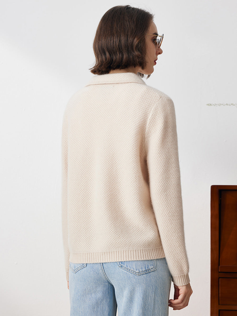 COMOBOCA 100% Cashmere Women's Blazer Collar Cardigan