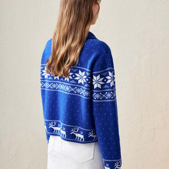 COMOBOCA 100% Wool Women's Winter Wonderland Knit Cardigan