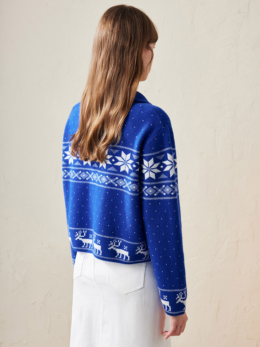 COMOBOCA 100% Wool Women's Winter Wonderland Knit Cardigan