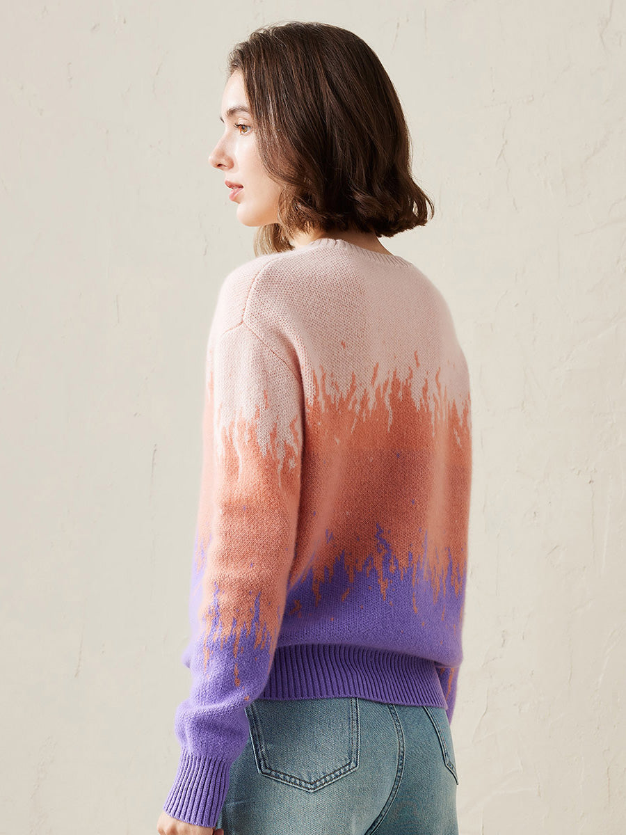 COMOBOCA 100% Cashmere Women's Ombre Gradient Color Knit Sweater