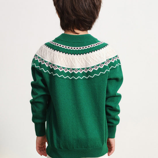 COMOBOCA 100% Wool Kids' Jacquard Round Neck Sweater