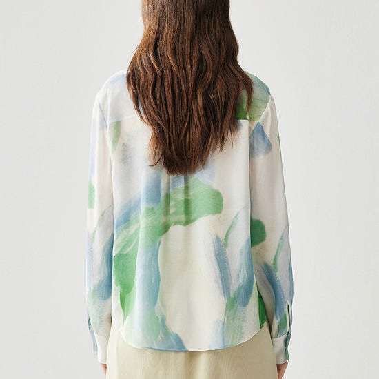 COMOBOCA 100% Mulberry Silk Women's Watercolor Print Shirt