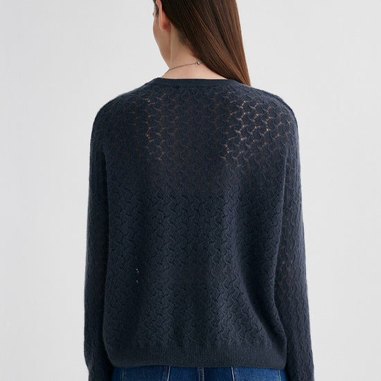 COMOBOCA 100% Cashmere Women's Openwork Round Neck Knit Sweater