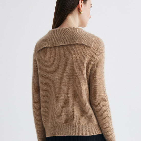 COMOBOCA 100% Cashmere Women's Cable Sailor Collar Sweater