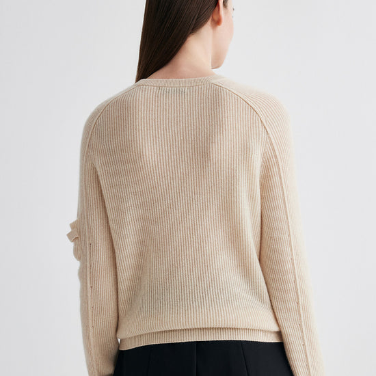 COMOBOCA 100% Cashmere Women's Ribbed Round Neck Sweater