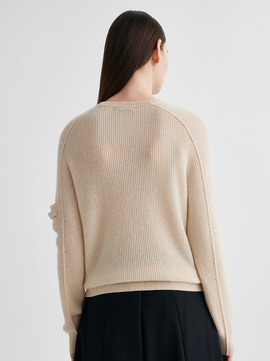 COMOBOCA 100% Cashmere Women's Ribbed Round Neck Sweater