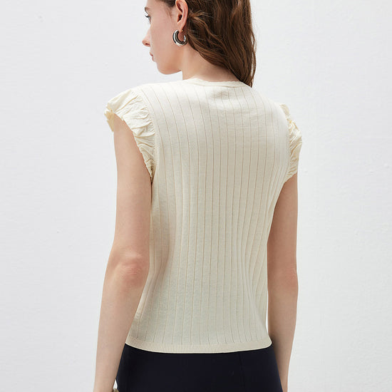 COMOBOCA Women's Ruffled Cap Sleeve Ribbed Knit Blouse