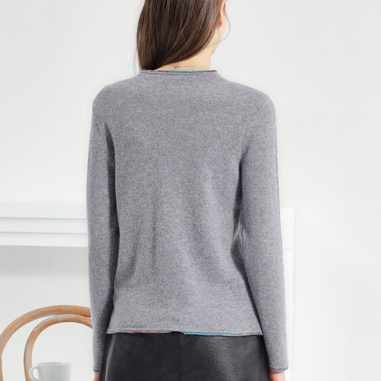 COMOBOCA 100% Cashmere Women's Sweater with Built-in Collar