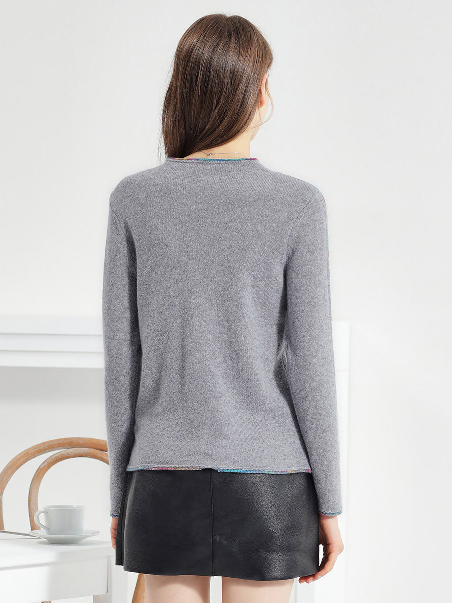 COMOBOCA 100% Cashmere Women's Sweater with Built-in Collar