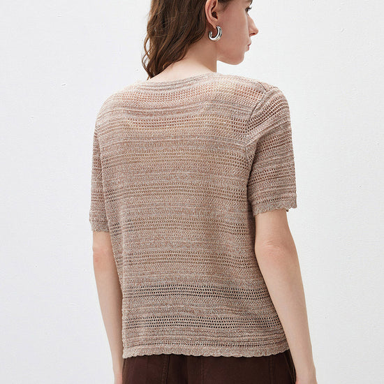 COMOBOCA Women's Openwork Mesh Knit T-Shirt
