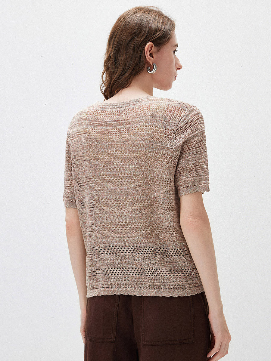 COMOBOCA Women's Openwork Mesh Knit T-Shirt