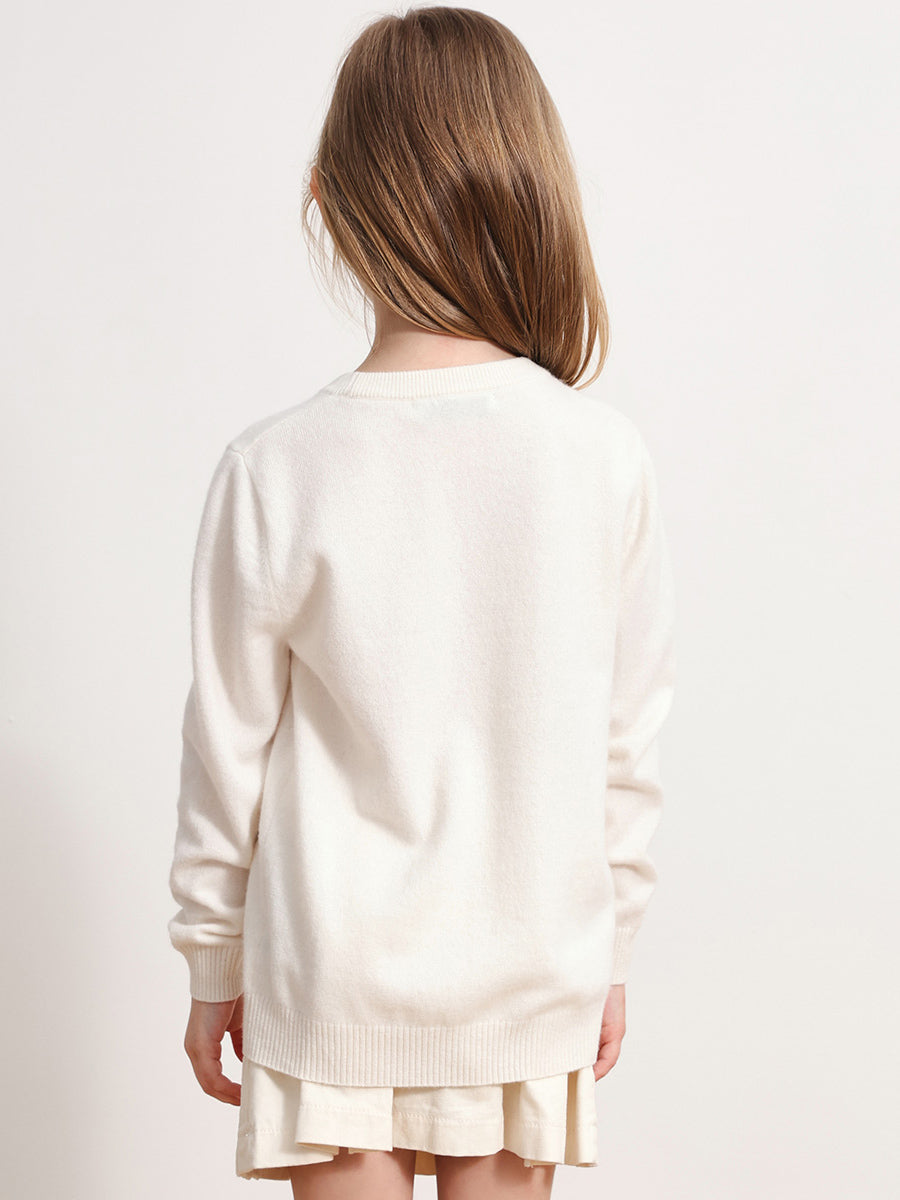 COMOBOCA 100% Wool Kids' Intarsia Round Neck Knit Sweater