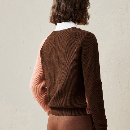 COMOBOCA 100% Cashmere Women's Color Block Knit Sweater