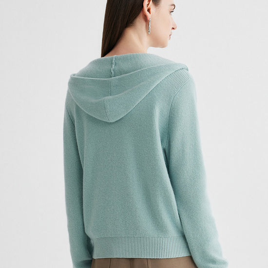 COMOBOCA 100% Cashmere Women's Button Up Knit Hoodie