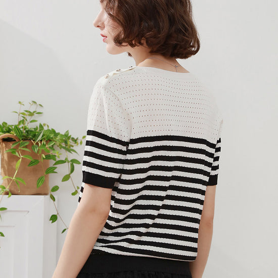 COMOBOCA Women's Striped Knit T-Shirt