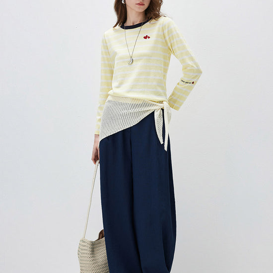 COMOBOCA Women's Stripe Round Neck Knit Sweater