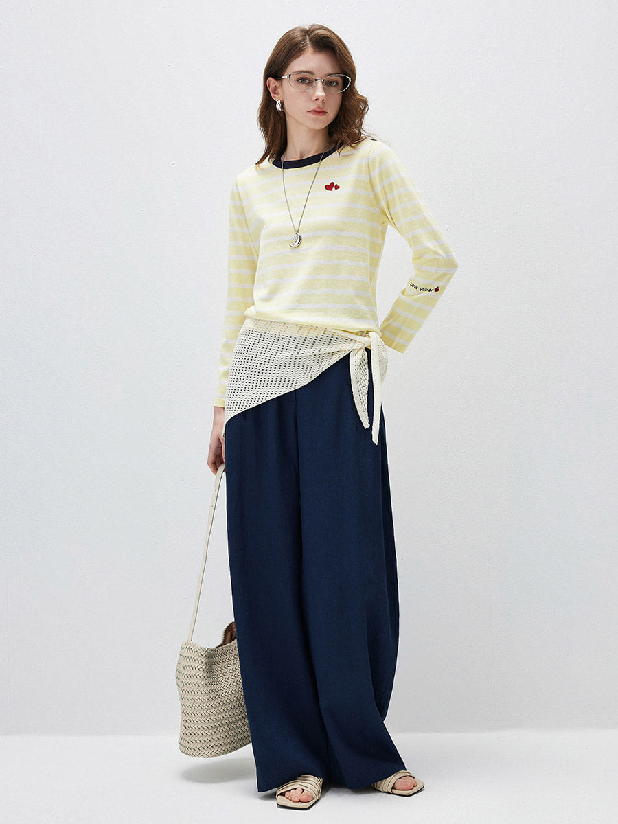 COMOBOCA Women's Stripe Round Neck Knit Sweater