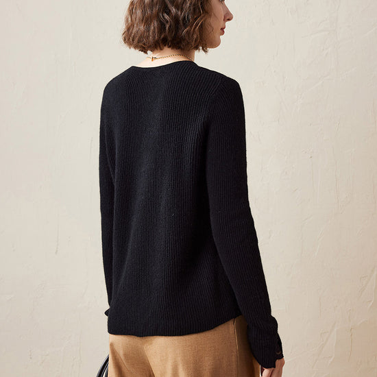 COMOBOCA 100% Cashmere Women's Faux Button Sweater with Lace Cuff