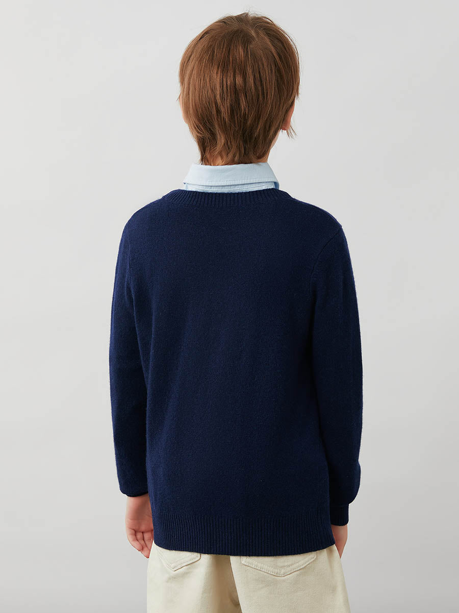 COMOBOCA 100% Wool Kids' Christmas Tree Round Neck Sweater