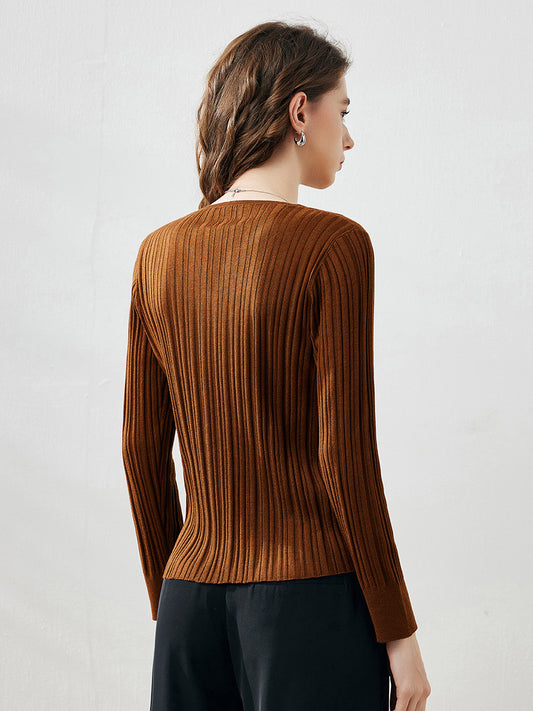 COMOBOCA Women's Ribbed V-Neck Faux Cardigan Sweater