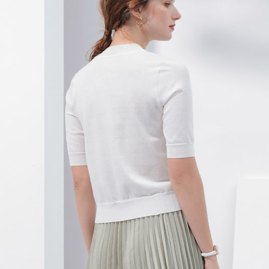 COMOBOCA Women's Short Sleeve Mock Neck Knit Sweater