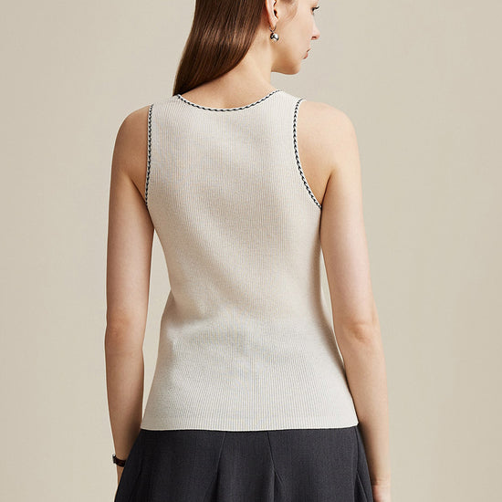COMOBOCA 100% Wool Women's Sleek Ribbed Knit Tank Top