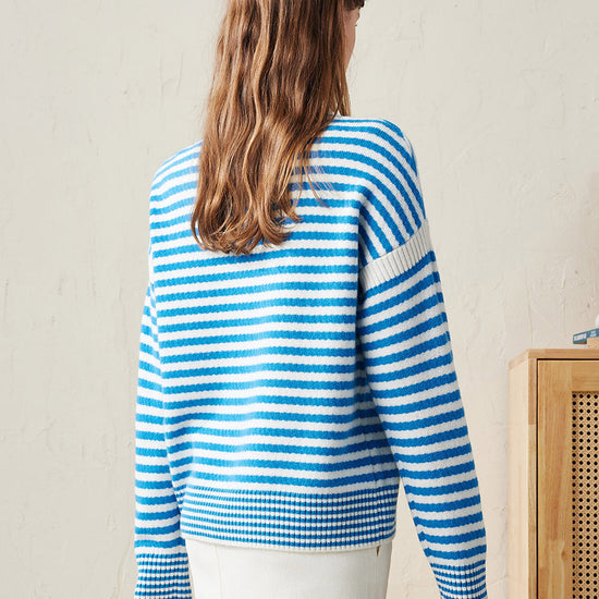 COMOBOCA 100% Wool Women's Striped Knit Pullover Sweater