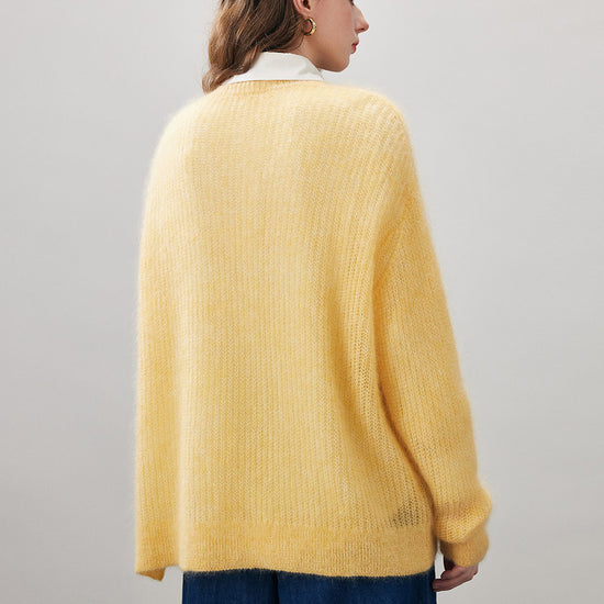 COMOBOCA Women's Mohair Sheer Knit Round Neck Sweater