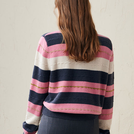 COMOBOCA 100% Wool Women's Cozy Striped Knit Sweater