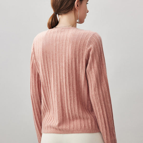 COMOBOCA 100% Cashmere Women's Ribbed Faux Knit Cardigan Sweater