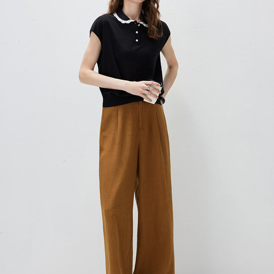 COMOBOCA Women's Lace Trim Collar Knit Polo T-Shirt