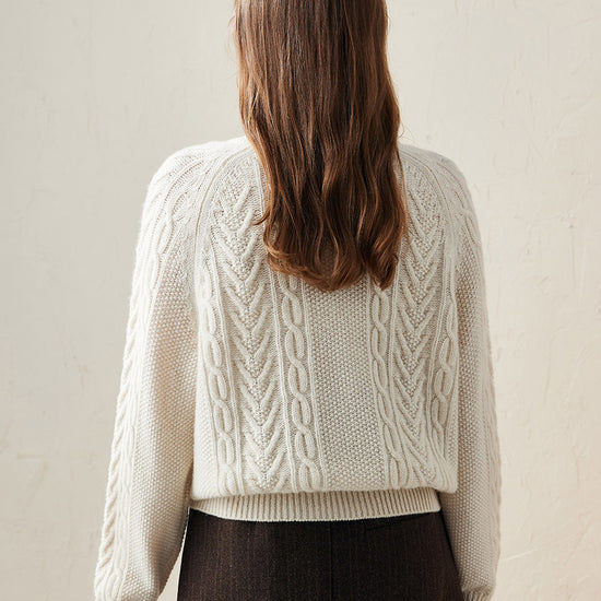 COMOBOCA 100% Wool Women's Cable Knit Button Cardigan