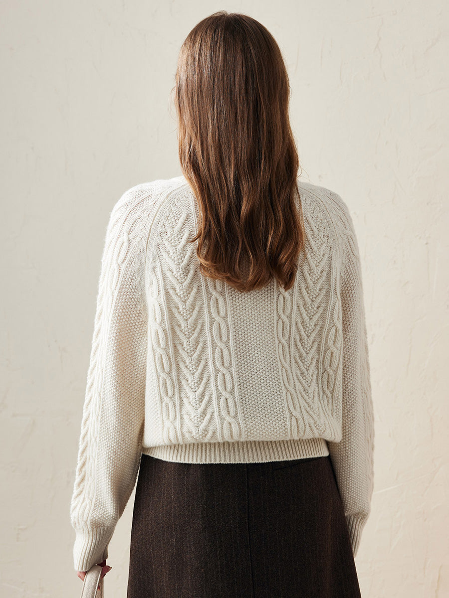 COMOBOCA 100% Wool Women's Cable Knit Button Cardigan