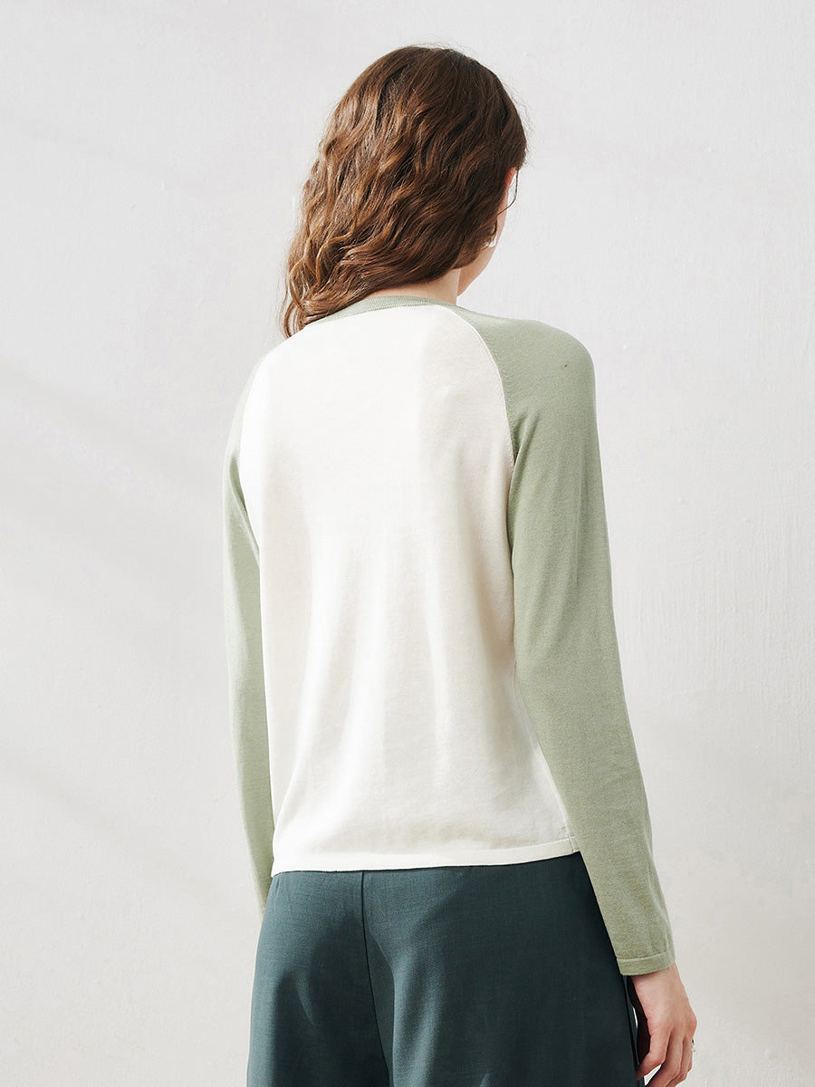 COMOBOCA Women's Colorblock Raglan Round Neck Sweater