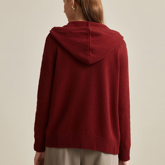 COMOBOCA 100% Wool Women's Cable Knit Zip Cardigan Hoodie