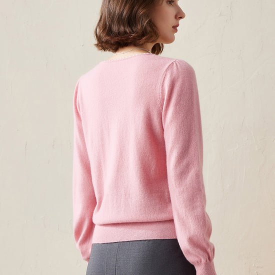 COMOBOCA 100% Cashmere Women's Pearl-Trimmed Knit Sweater