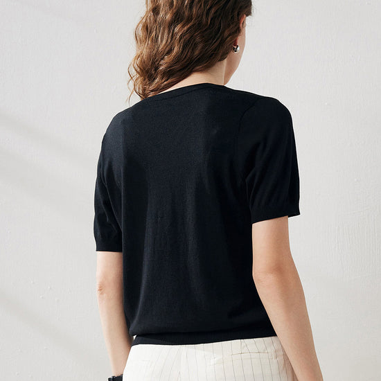 COMOBOCA Women's V-Neck Knit T-Shirt